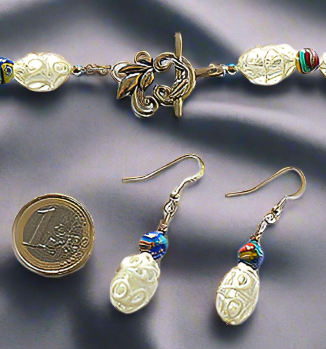 parure verre dentelle blanche avec millefiori