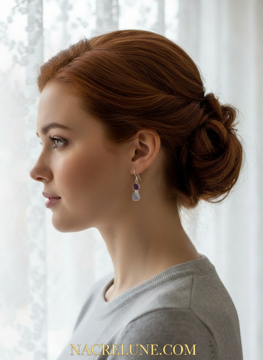 Boucles d'oreille en argent avec améthystes et pierres de lune NACRELUNE boucles d'oreille