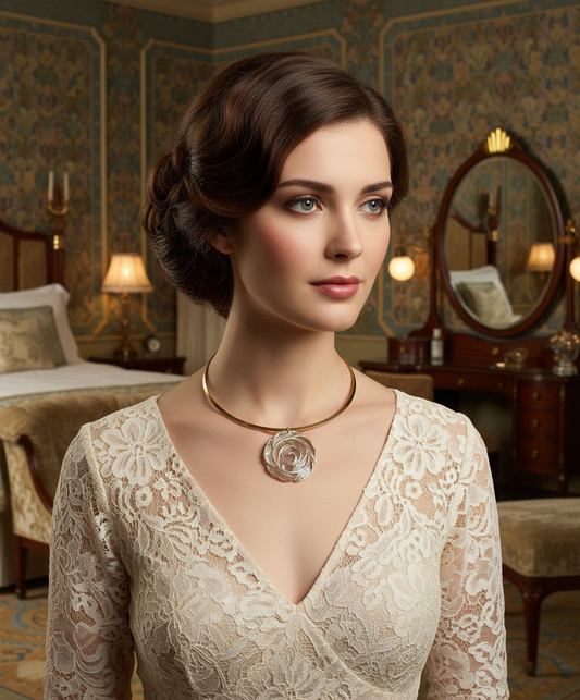 pendentif gris et or avec fleur en nacre NACRELUNE pendentif