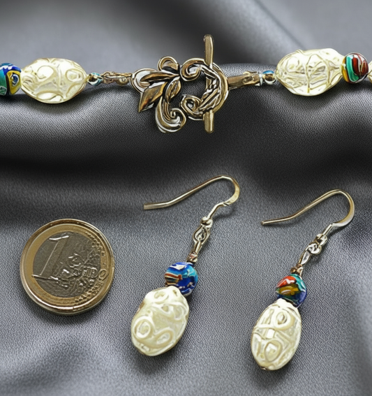 parure en perles de verre dentelle blanche avec millefleurs NACRELUNE parure