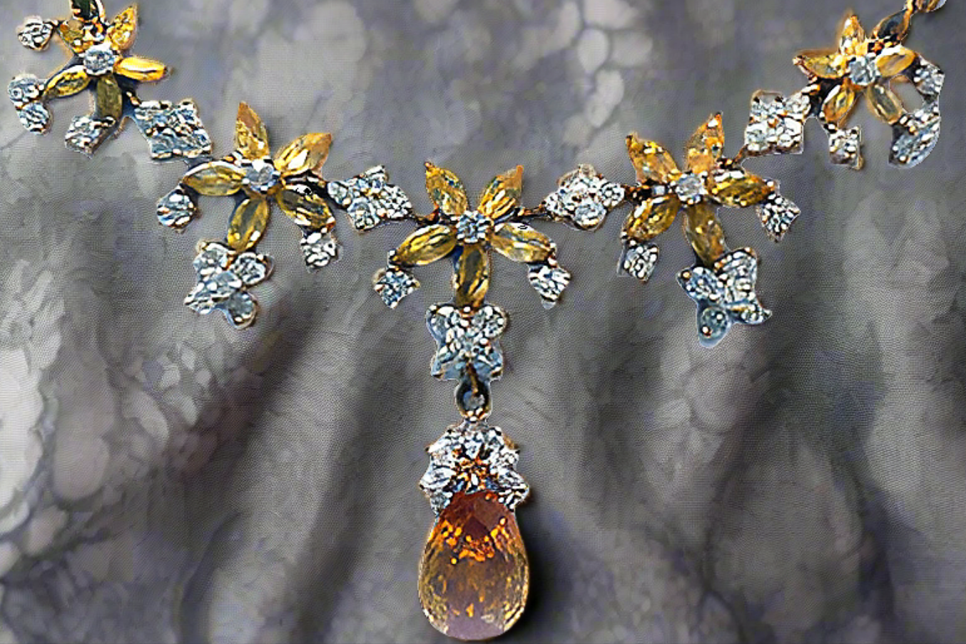 collier en zirconia imitation topazes jaunes et diamants