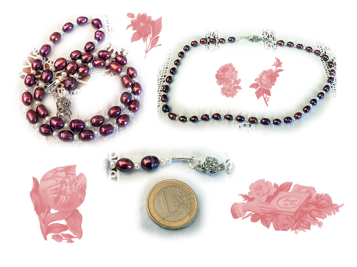 collier perles de culture colorées bordeaux N53