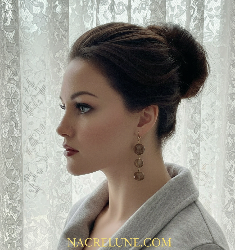 Boucles d'oreille en argent avec oeil du tigre taillé NACRELUNE boucles d'oreille