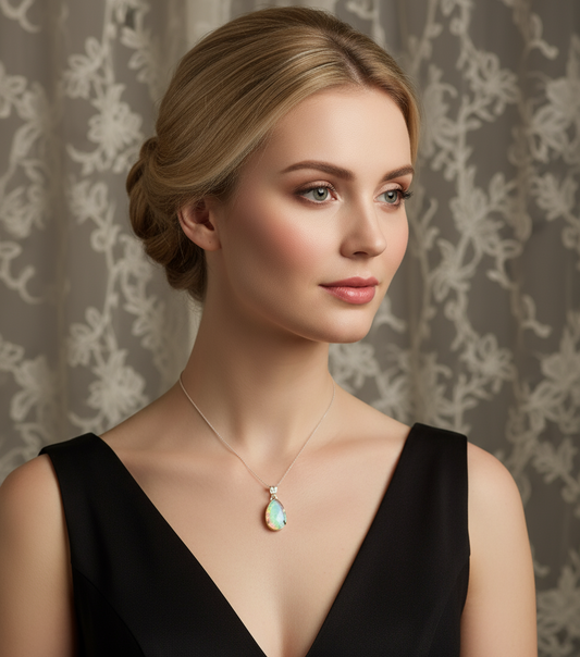 Pendentif en argent 925 avec topaze couleur mystique en forme goutte NACRELUNE collier