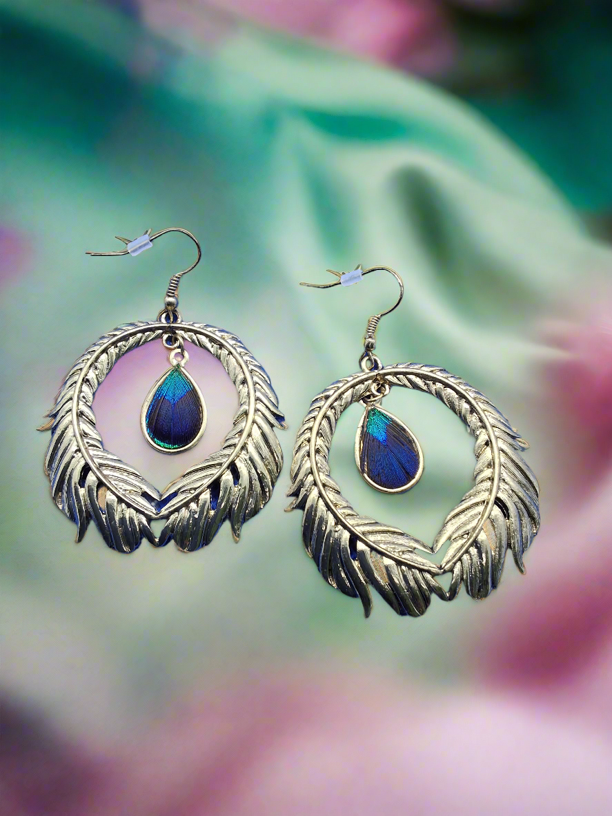 Grandes boucles d'oreille fantaisie en forme de plume de paon
