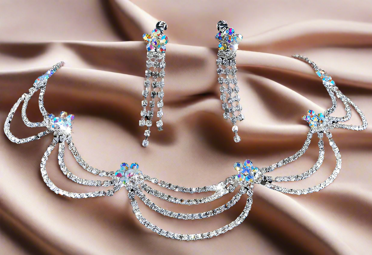 Parure strass petites fleurs aurore boréale
