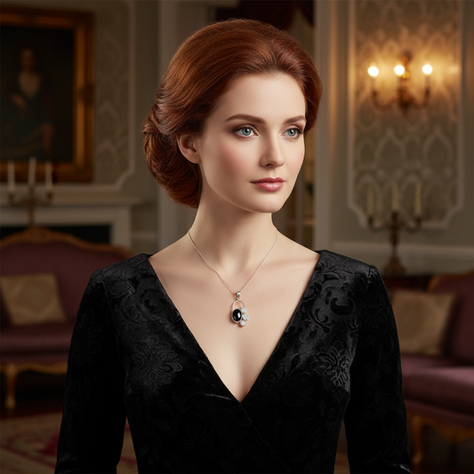 Pendentif en argent 925 avec onyx, perle et pierres de lune NACRELUNE collier