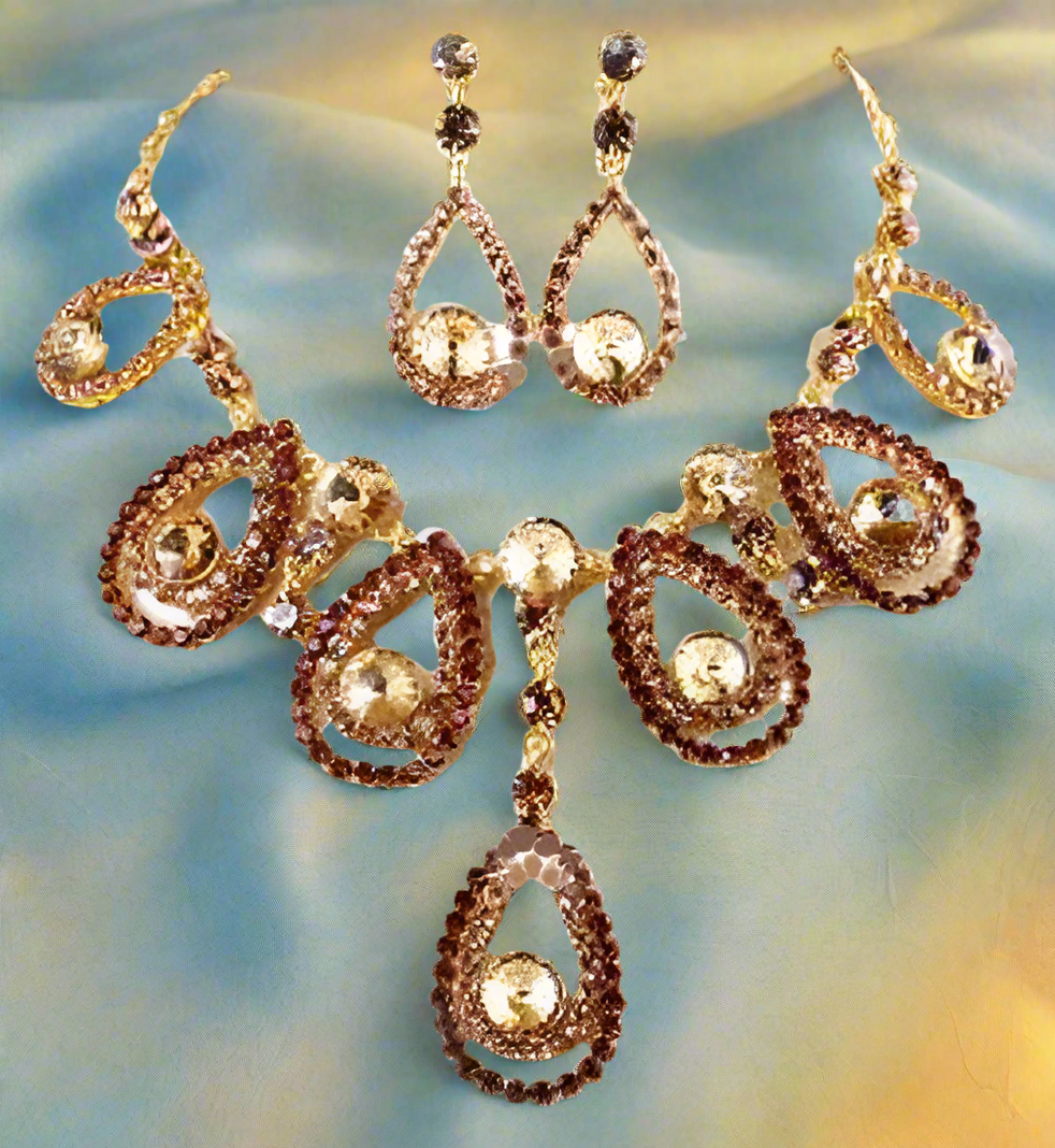 Parure en strass gouttes d'eau couleur topaze