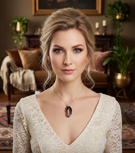 🎃Pendentif en argent 925 avec agate NACRELUNE pendentif