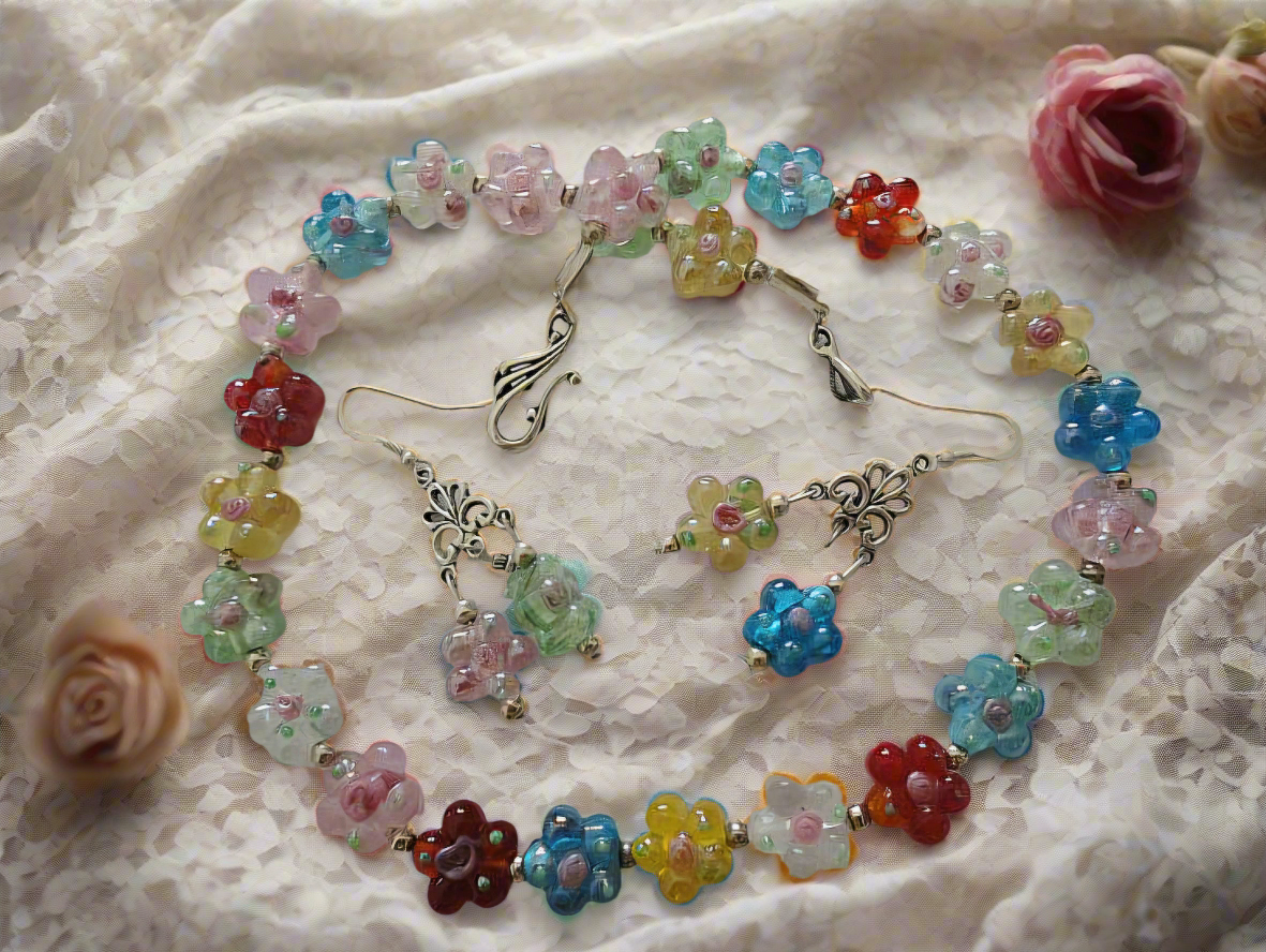 Parure de fleurs multicolores en résine