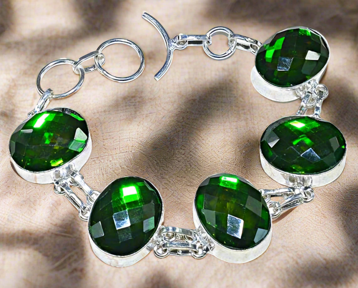 Bracelet argent gros quartz verts taillés