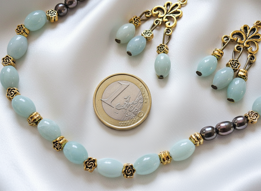 Parure en aigue-marines polies NACRELUNE parure