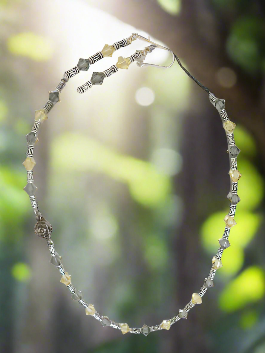 Parure en cristaux swarovki jaunes et gris