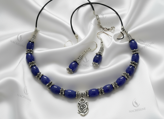 Parure en perles de jades mauves avec rose NACRELUNE parure