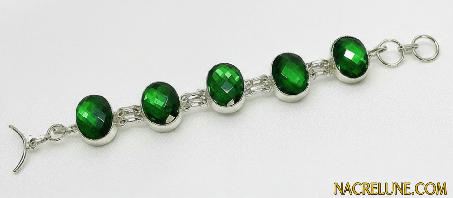 Bracelet en argent avec gros quartz verts taillés NACRELUNE bracelet
