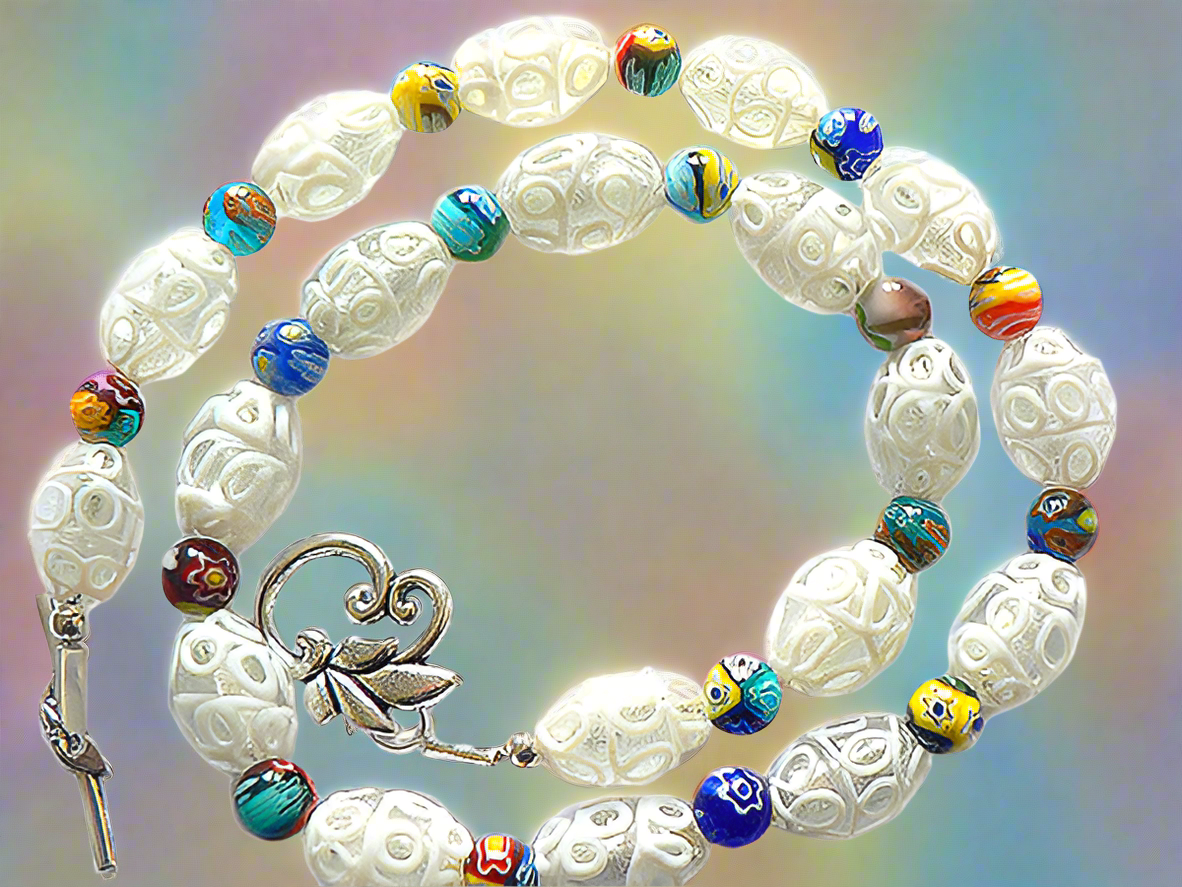 parure verre dentelle blanche avec millefiori