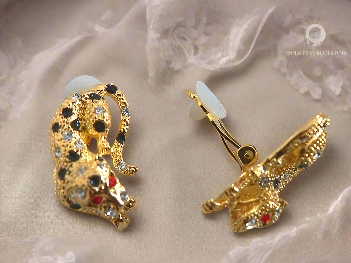 Parure panthère dorée aux yeux zirconia rubis