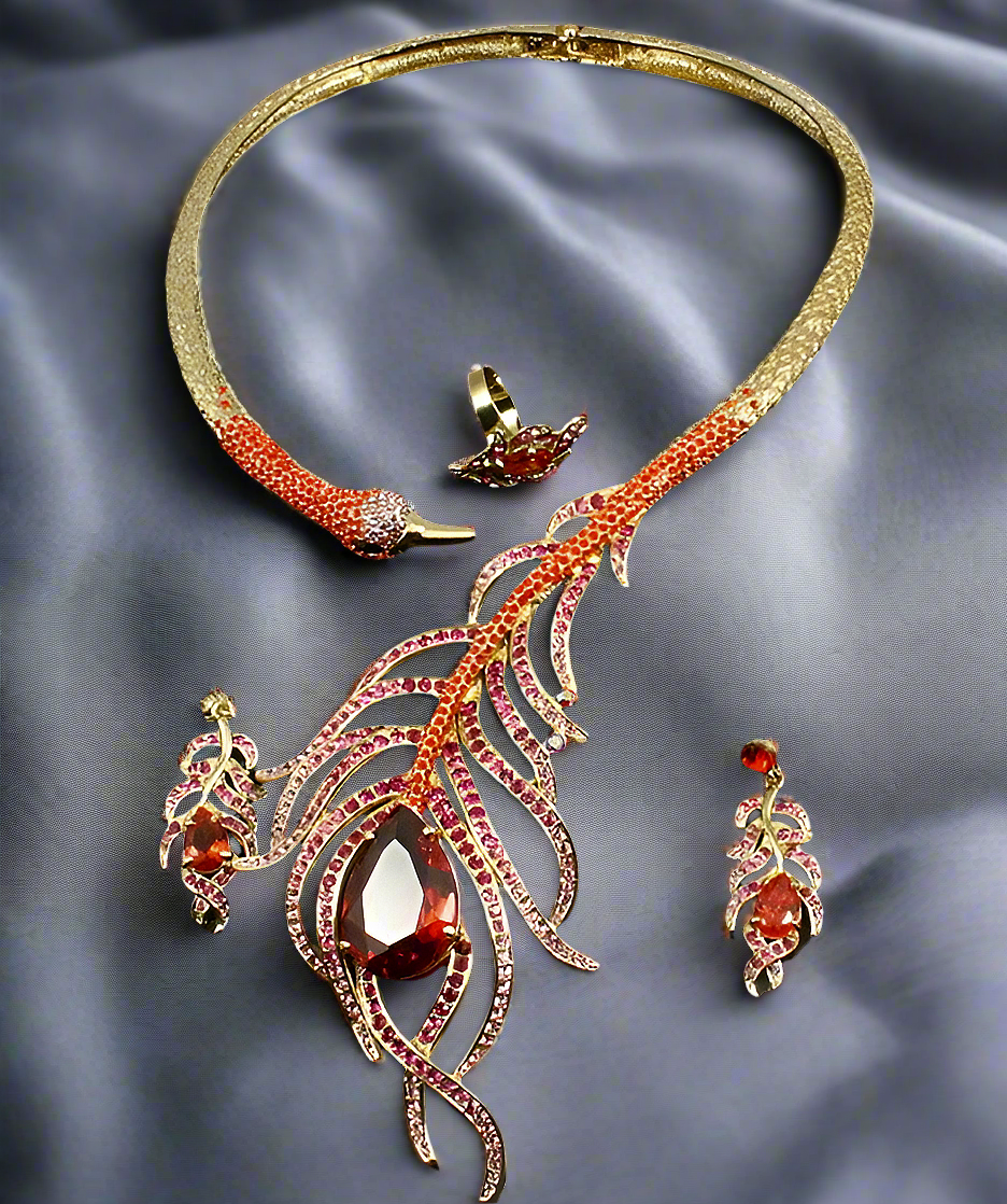 Grande parure plume de paon en strass