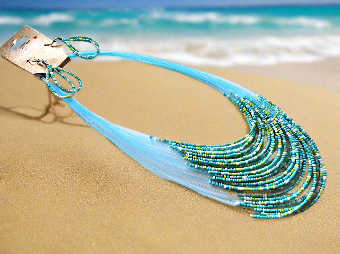 Parure en perles de rocaille, bleu turquoise
