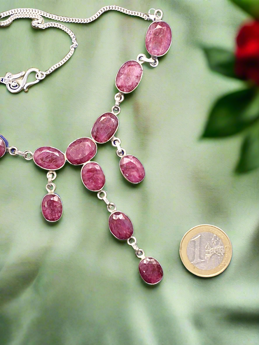 Collier argent 925 avec rubis véritables facettés NACRELUNE collier