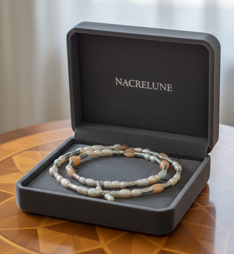 Parure en perles de pierres de lune avec perles de culture NACRELUNE parure