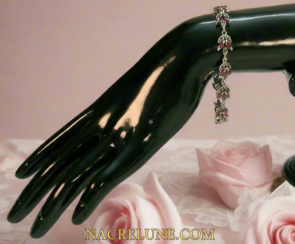 Bracelet en argent et marcassites avec rubis véritables NACRELUNE bracelet