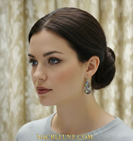 Boucles d'oreille en argent avec topaze mystique bleu-rouge NACRELUNE boucles d'oreille