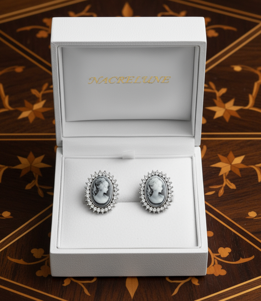 🎃Boucles d'oreille camée fantaisie NACRELUNE boucles d'oreille