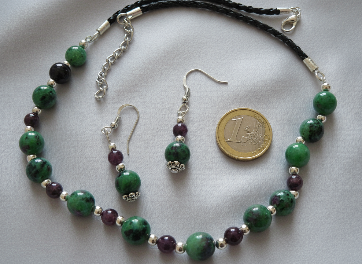 Parure petits rubis et rubis zoïsites naturels véritables NACRELUNE parure