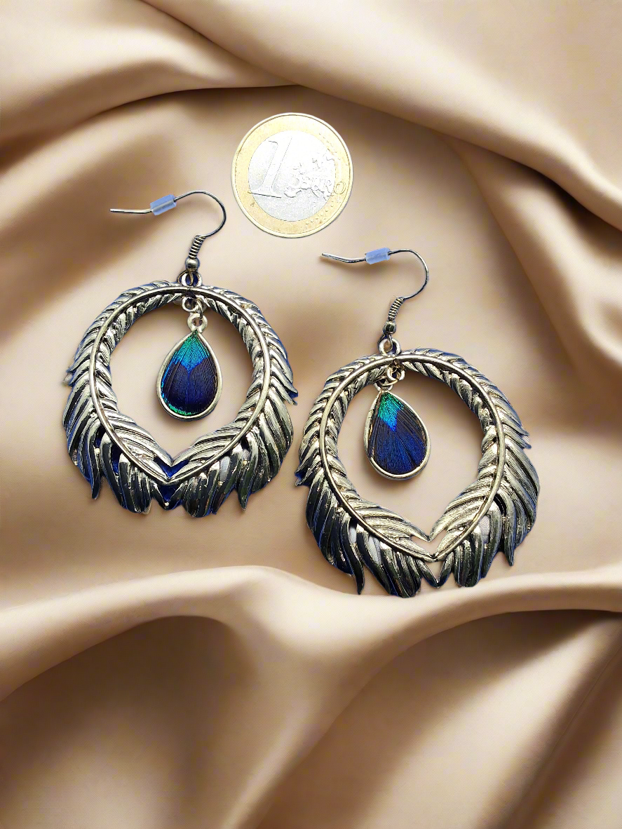Grandes boucles d'oreille fantaisie en forme de plume de paon