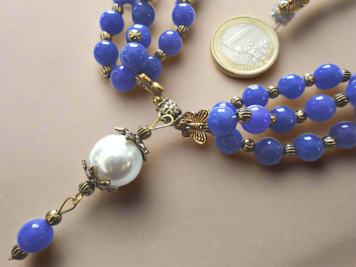 Parure en perles de jades mauves et perles de nacre