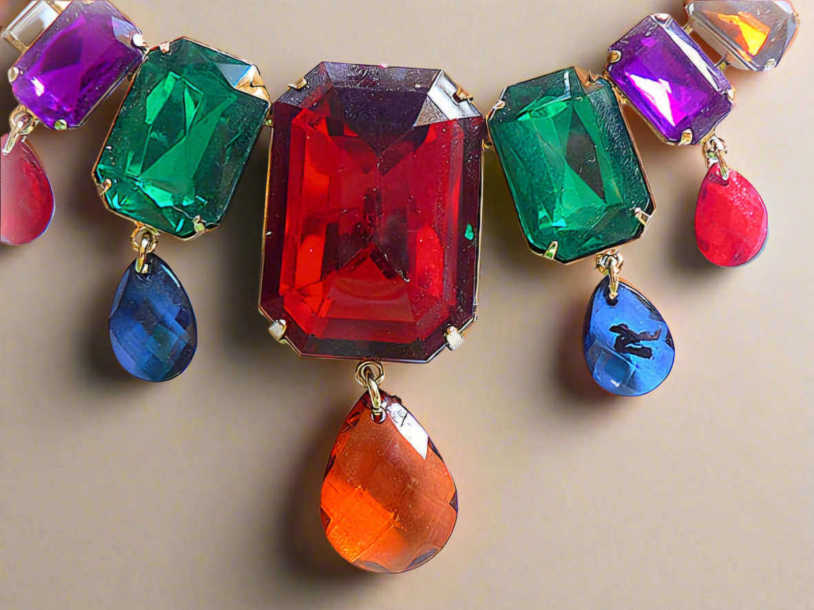 parure en strass multicolores détail