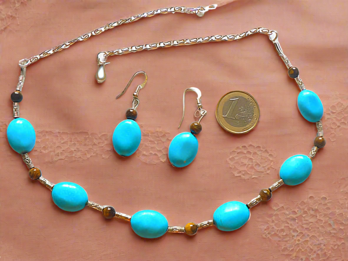 Parure turquoises et oeil du tigre
