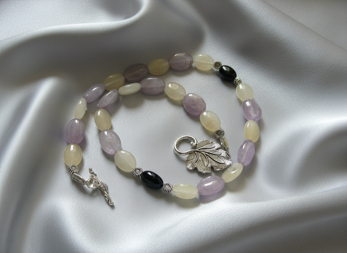 parure en perles naturelles d'améthystes citrines et onyx NACRELUNE parure