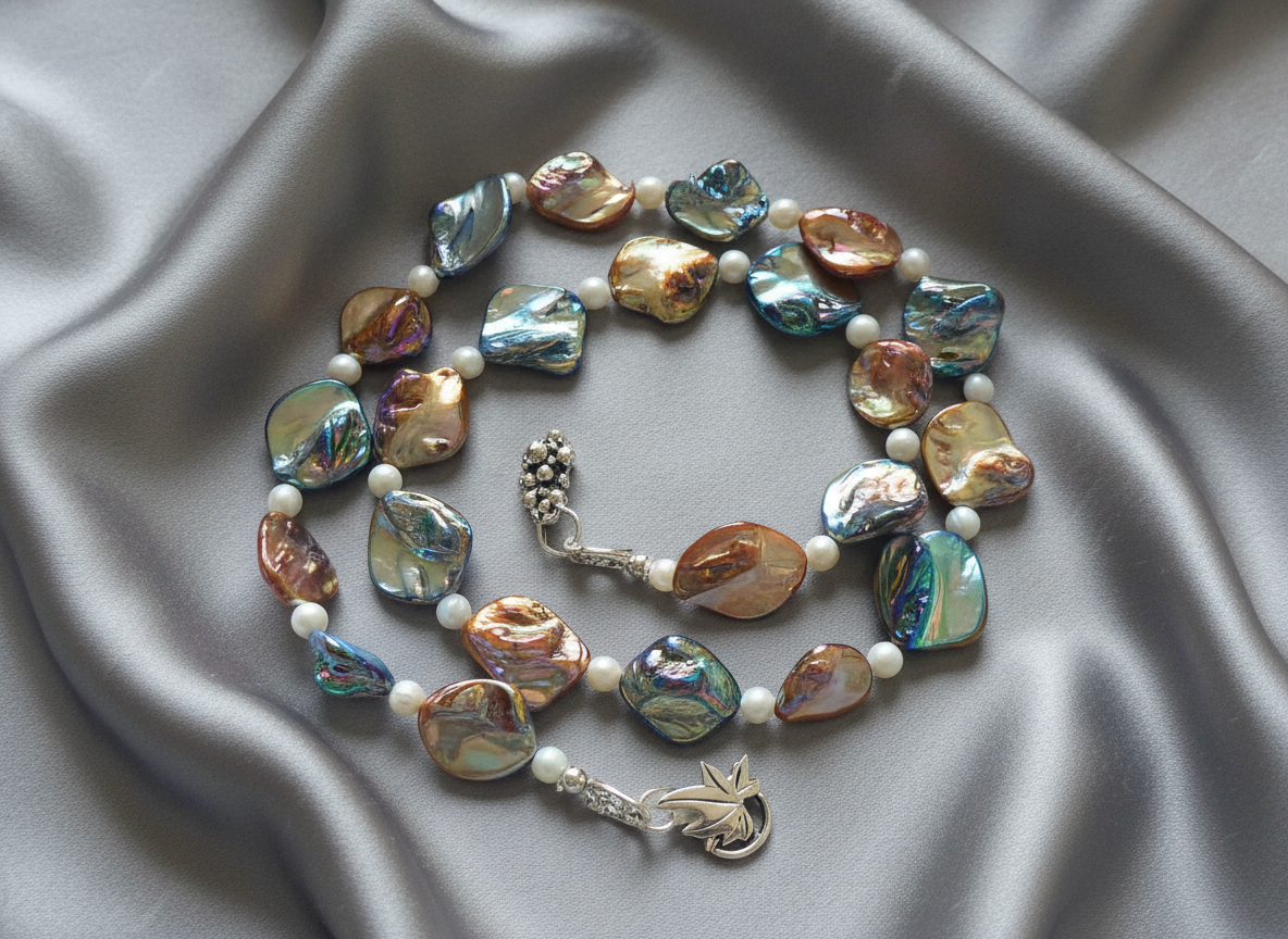 parure en perles de nacre bleue et mordorée NACRELUNE parure