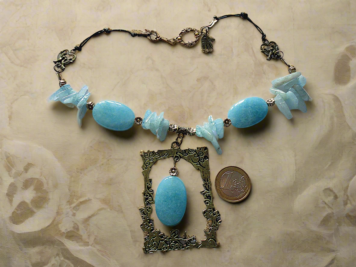 Collier en perles d'aigue-marines véritables