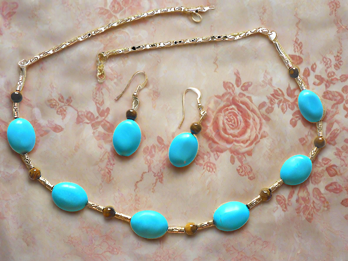 Parure turquoises et oeil du tigre