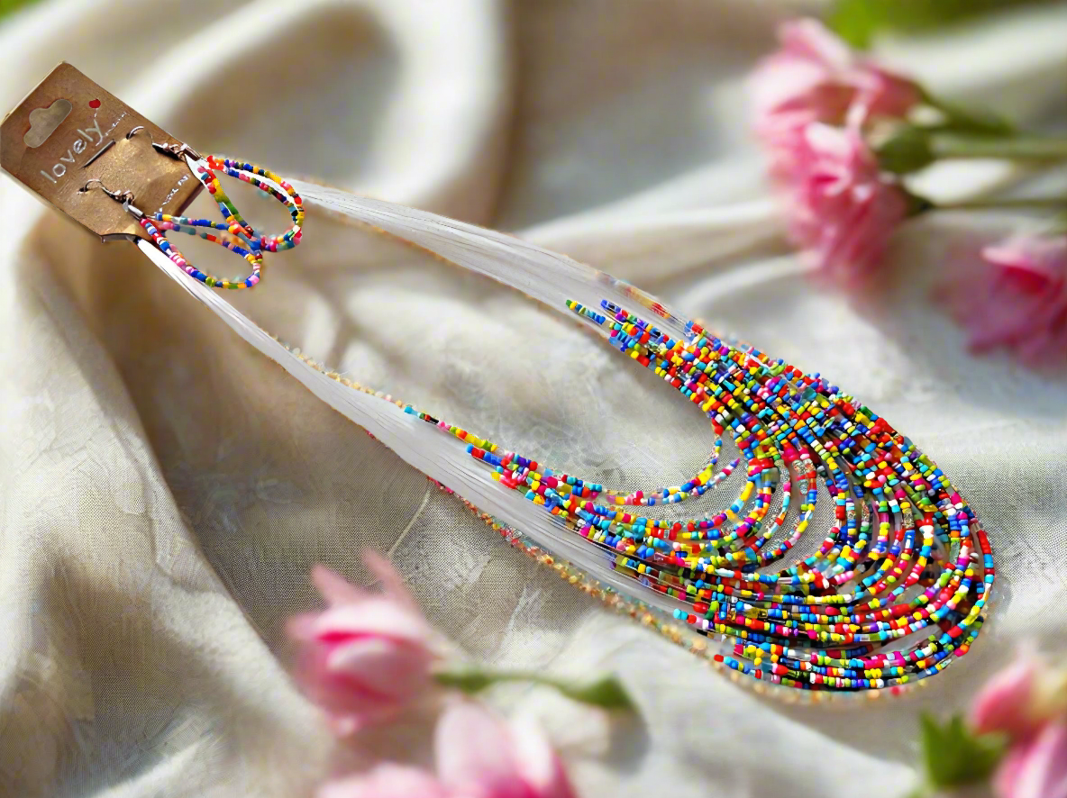 Parure en perles de rocaille, multicolore