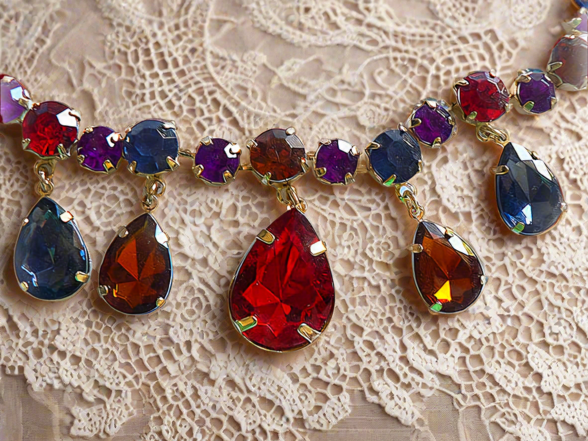 Parure en strass fantaisie multicolores détail