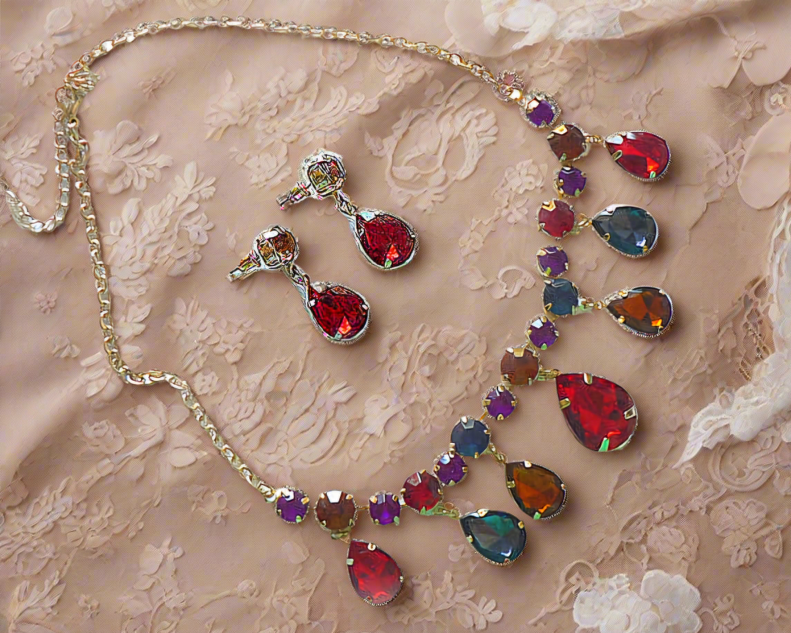 Parure en strass fantaisie multicolores