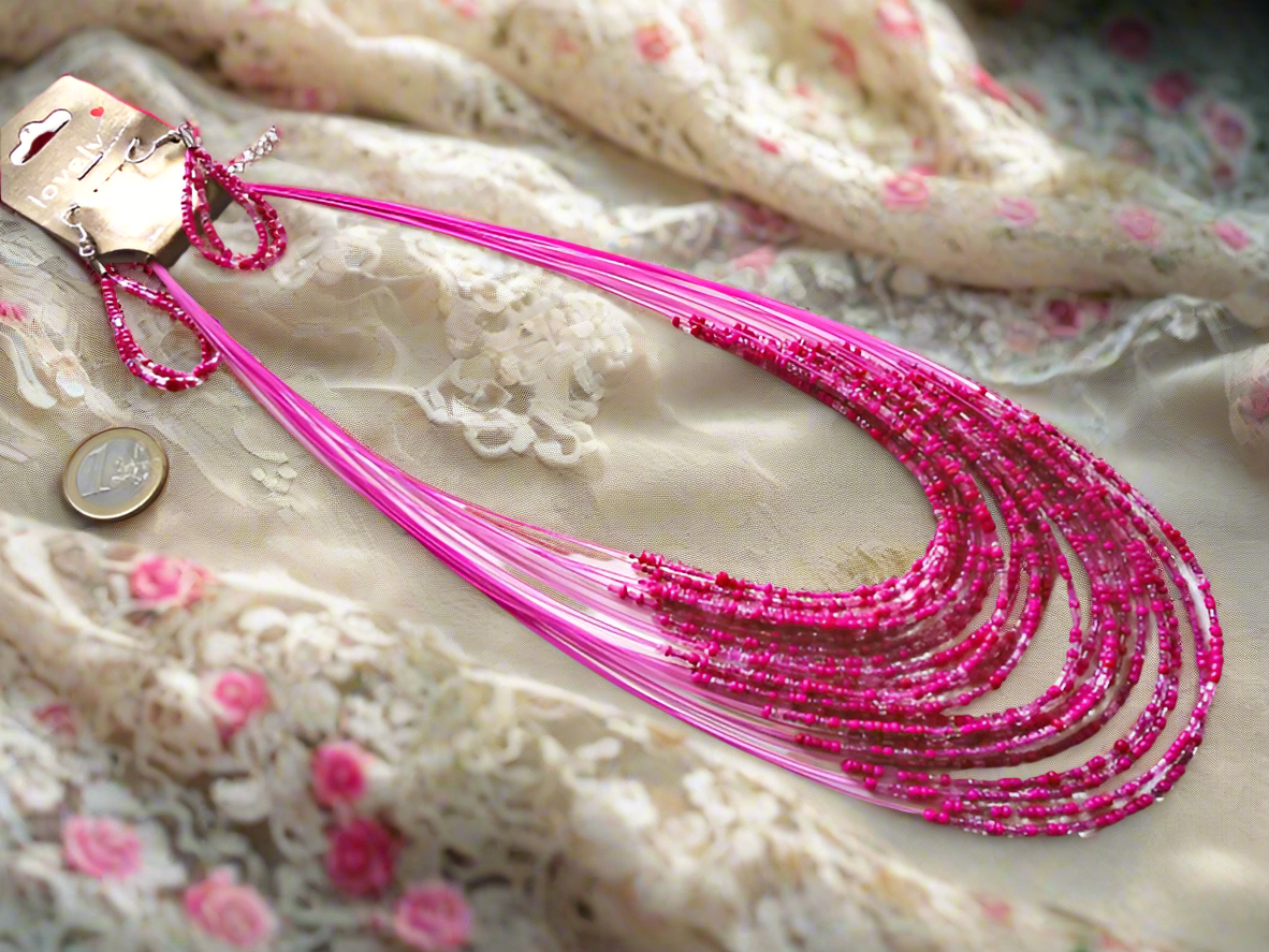 Parure en perles de rocaille, rose