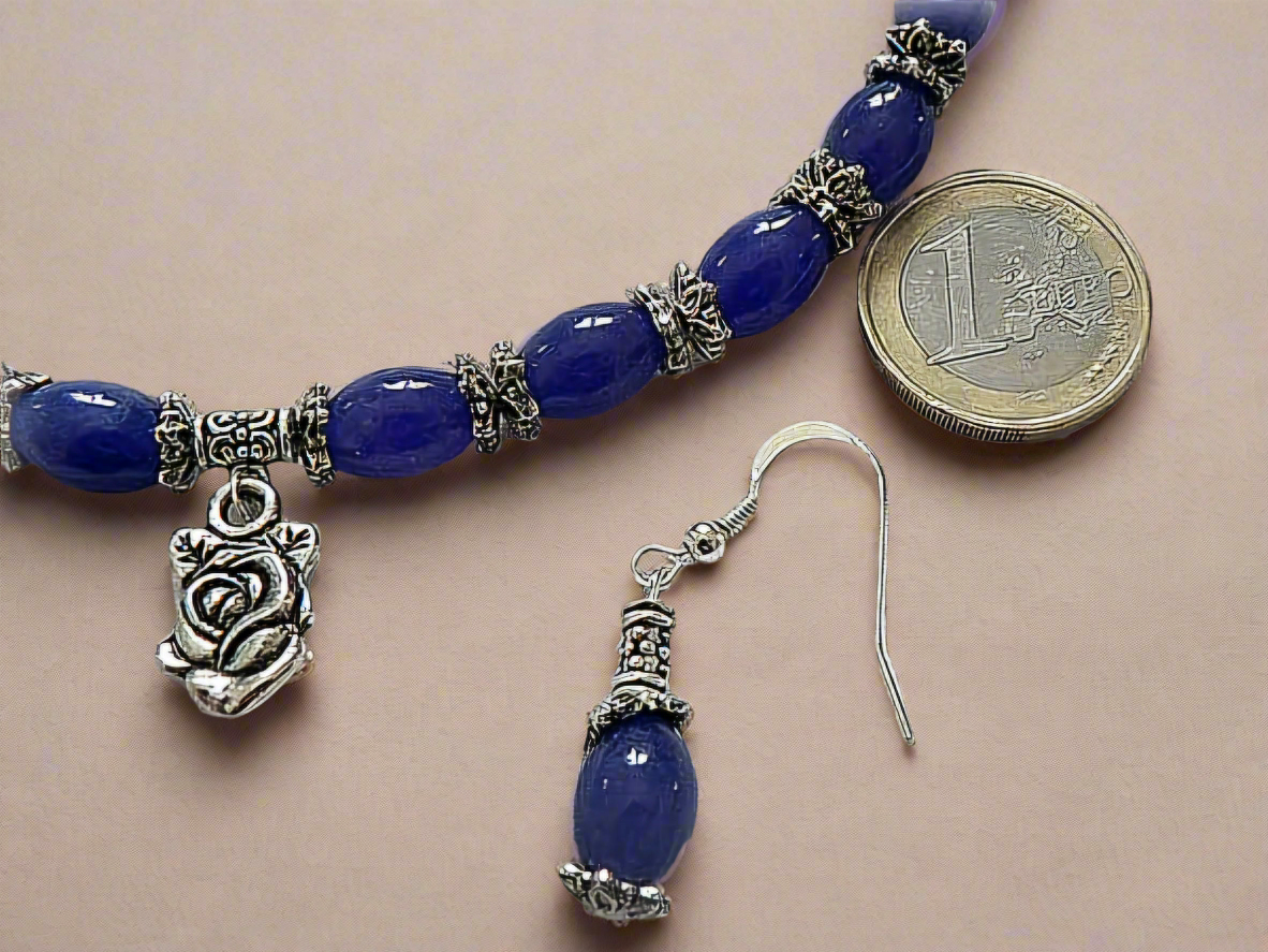 Parure en perles de jades mauves avec rose NACRELUNE parure