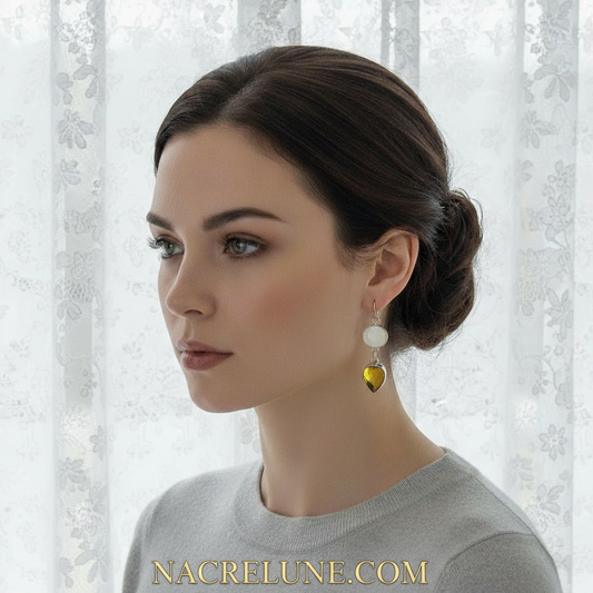 Boucles d'oreille en argent avec oeil de shiva et topaze mystique vert-jaune NACRELUNE boucles d'oreille