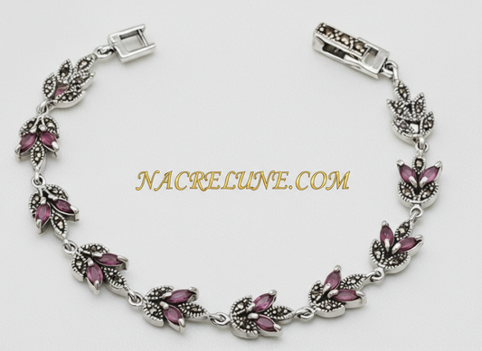 Bracelet en argent et marcassites avec rubis véritables NACRELUNE bracelet
