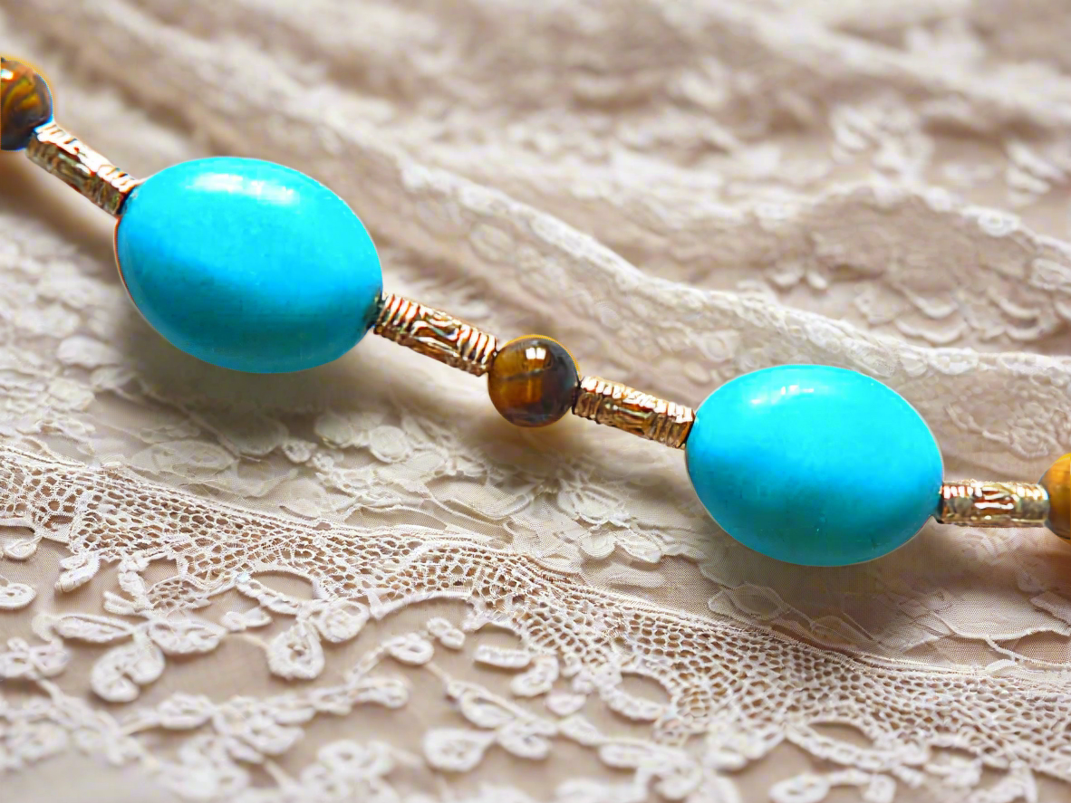 Parure turquoises et oeil du tigre