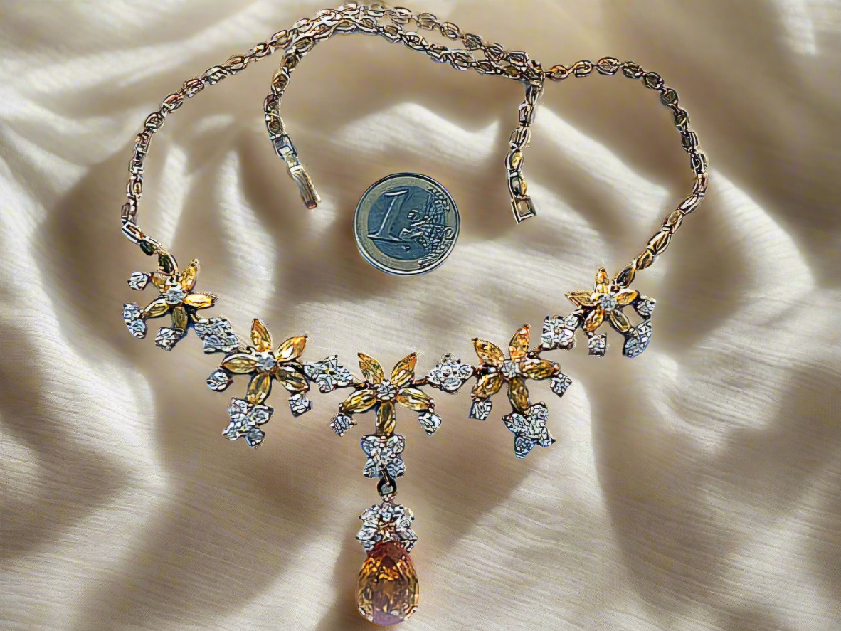 collier en zirconia imitation topazes jaunes et diamants