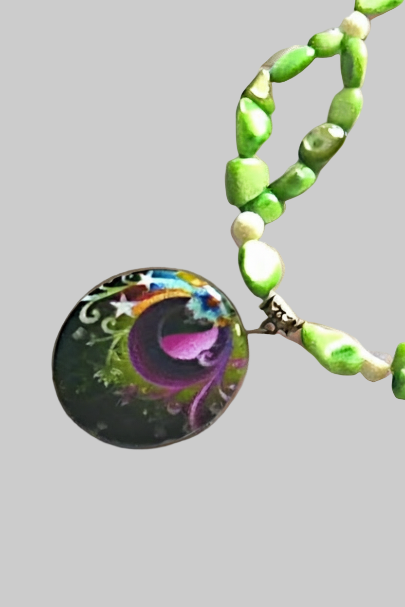 Collier en perles de nacre avec grande perle en nacre peinte NACRELUNE collier