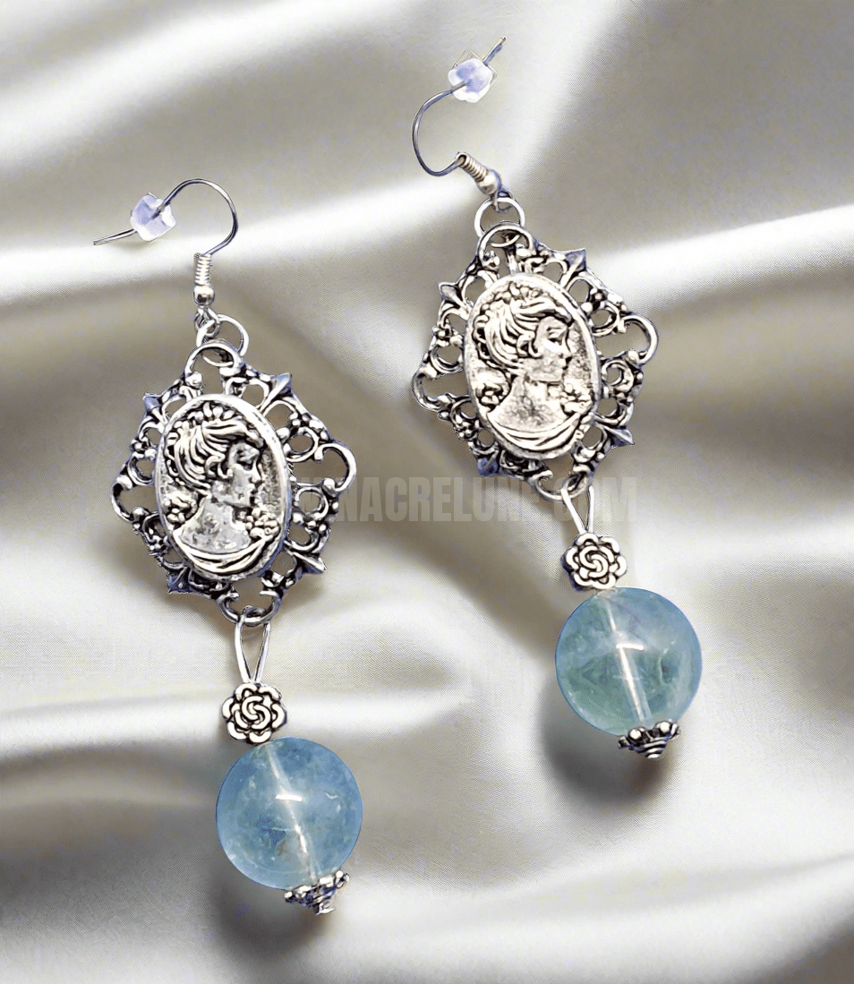 Boucles d'oreille en fluorite naturelle avec camée