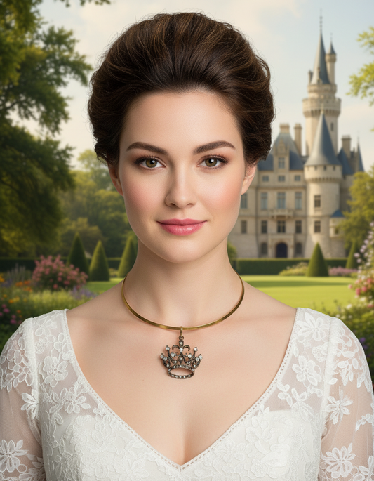 Pendentif en forme de couronne avec strass, choisissez votre couleur NACRELUNE collier