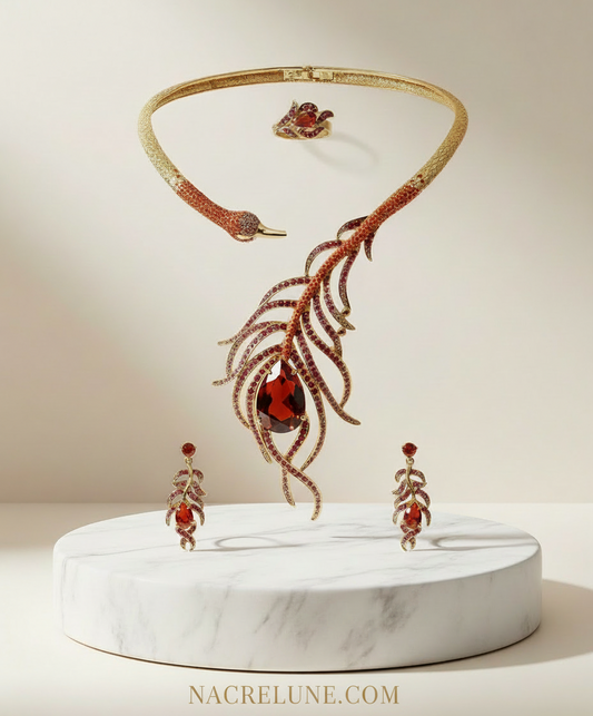 Grande parure plume de paon en strass orange NACRELUNE parure